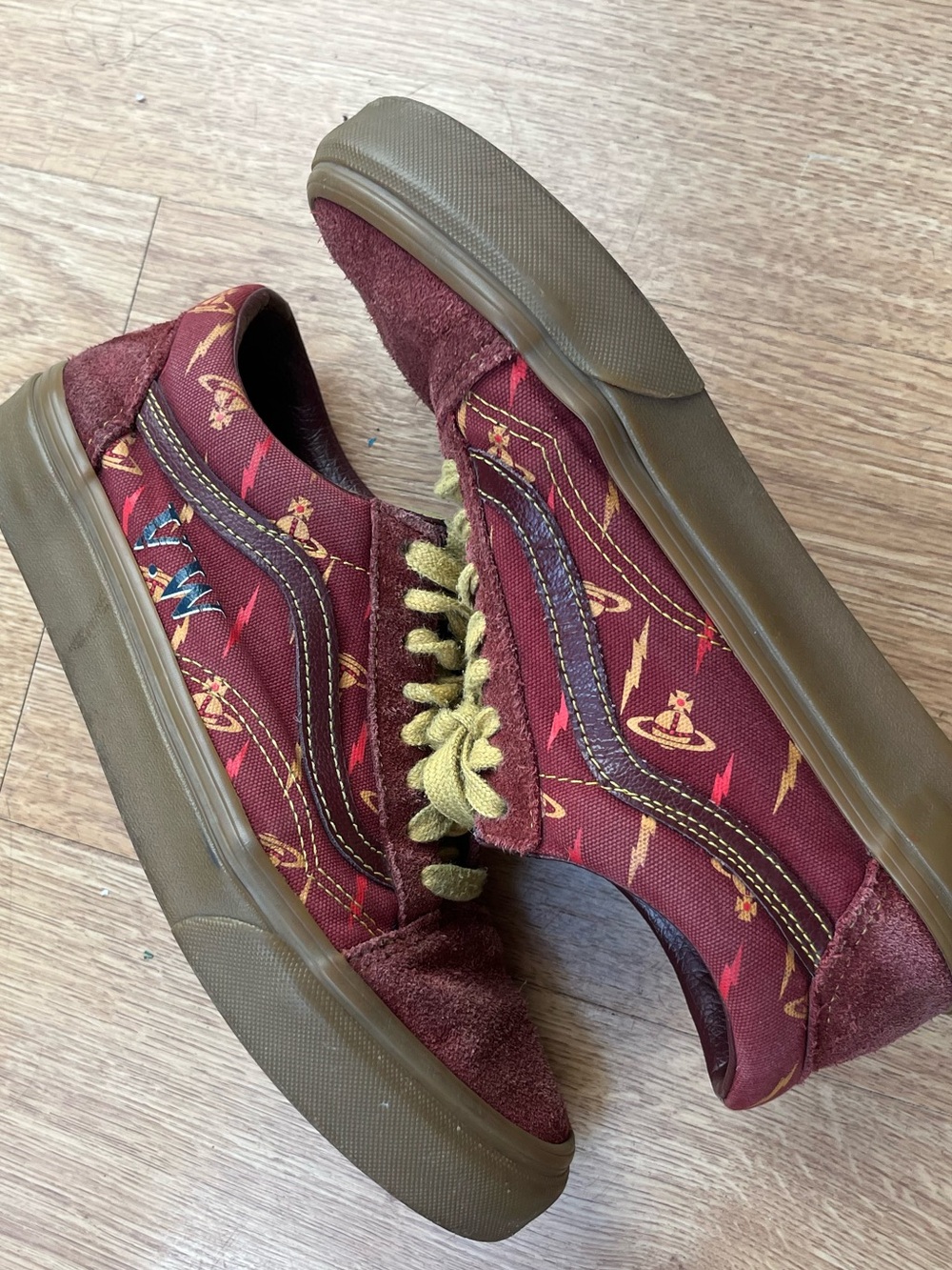 Vans Burgundy Suede Low-Top Sneakers with Mustard Laces